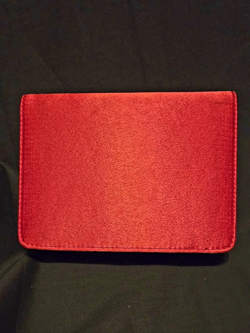 Swarovski Red Satin Evening Clutch Purse Featuring Pave Crystal 6x4.5x1.25